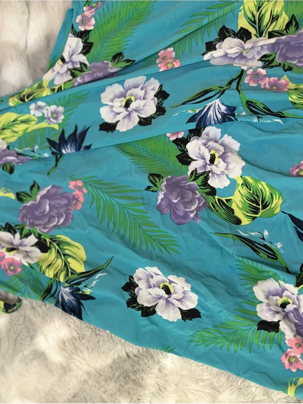 Cacique Turquoise Floral Halter Swim Dress with Black Trim
